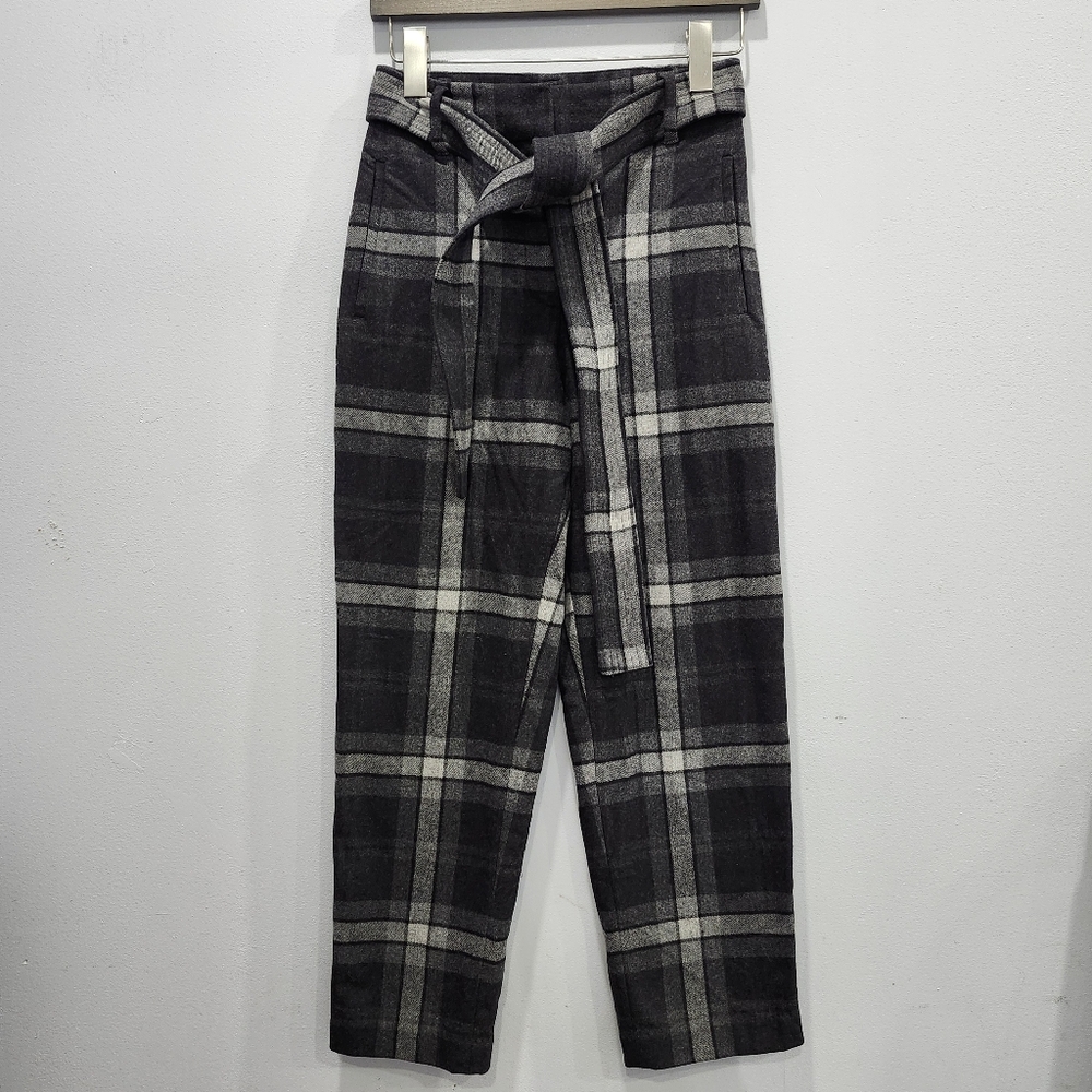 Aritzia Wilfred Jallade Tie Front Pants Wool Blend Plaid